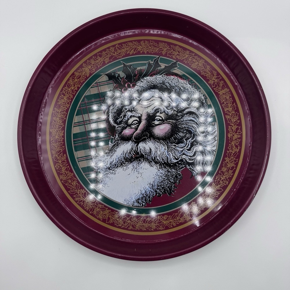 Nobel Hall Santa Claus Round Tin Metal Serving Tray Home Decor